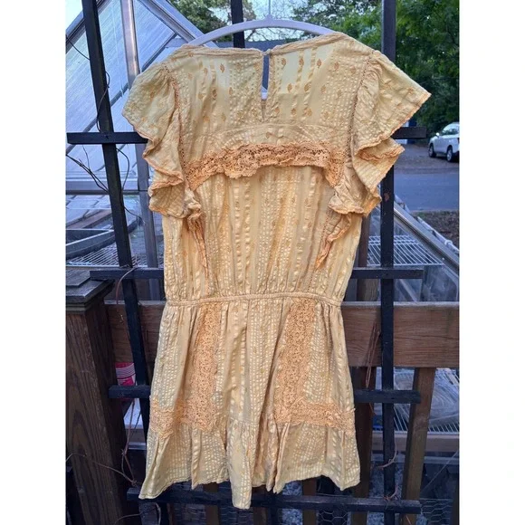 LoveShackFancy Yellow Lace-Trim Mini Dress Cottagecore Flutter Sleeve S  boho - www.joarbit.com
